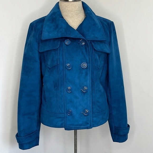 Nine and Company Faux Suede Teal Jacket Coat Plaid Flannel Liner size Medium - Picture 15 of 16